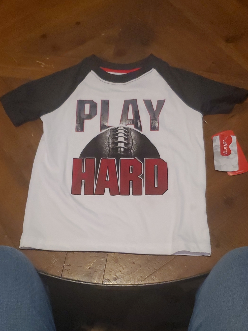 bcg Black White Red "Play Hard" Graphic Tee